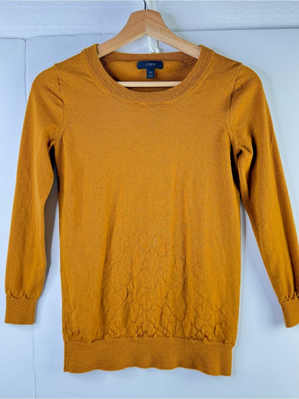 J Crew Brown Yellow Sweater XS 100% Merino Wool Preppy Academia Fall Autumn